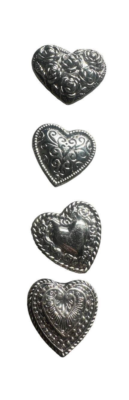 Set Of 4 Aged Silver Tone Scroll Work Heart Shaped Button Covers Western Wear